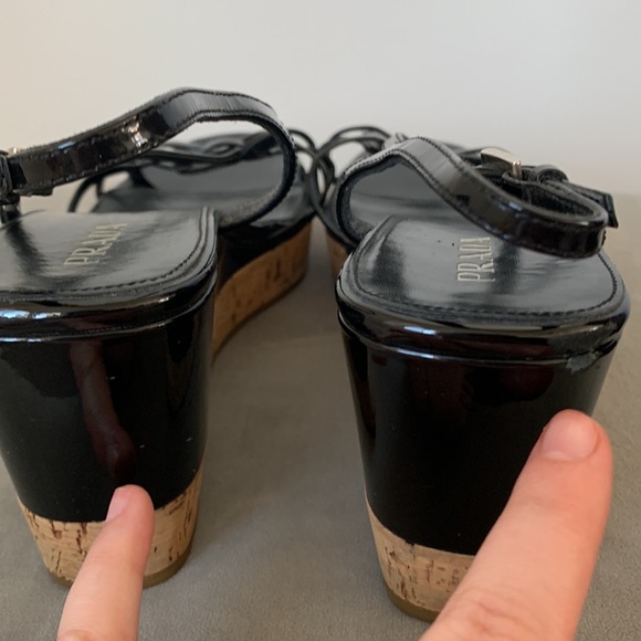 Prada Slingback Black Cork Wedge Sandals - Picture 4 of 10